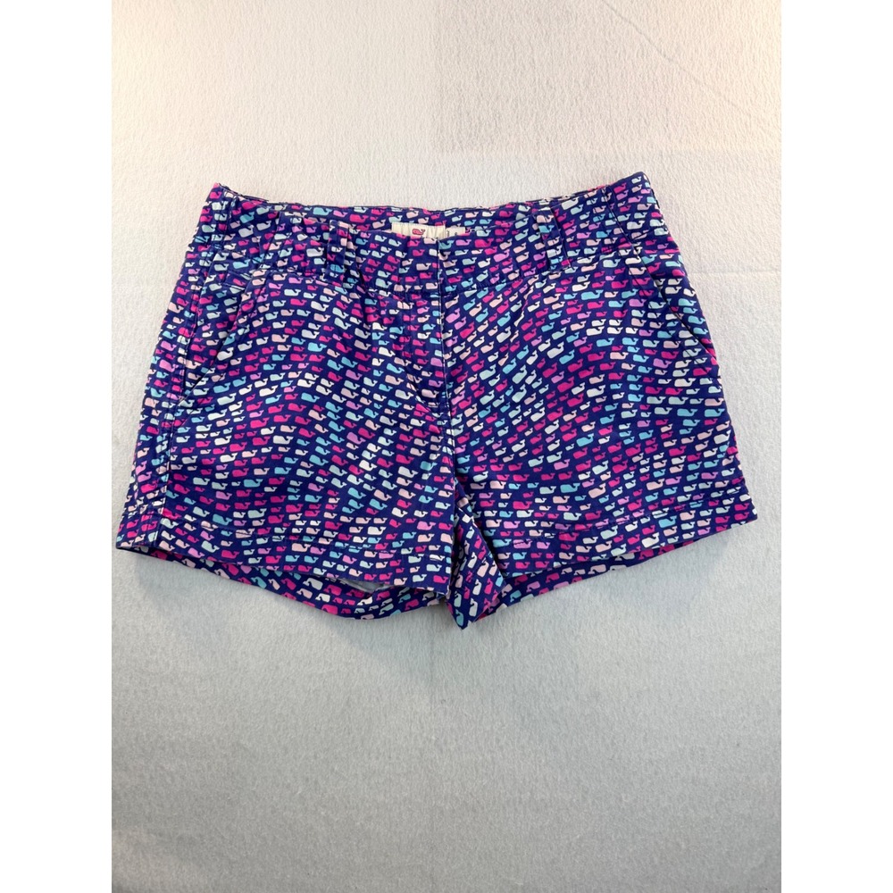 Vineyard Vines Womens Navy Blue Multi Color Whale Print Every Day Shorts Size 6
